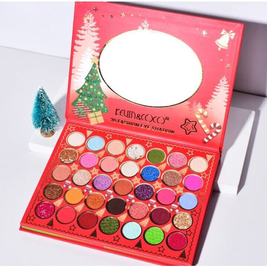 Kevinandcoco Set Machiaj 70 Culori Paletă Fard de Pleoape Merry Christmas Model Oglindă Ovală 22.3x17.2x1.9 Cm Multicolor