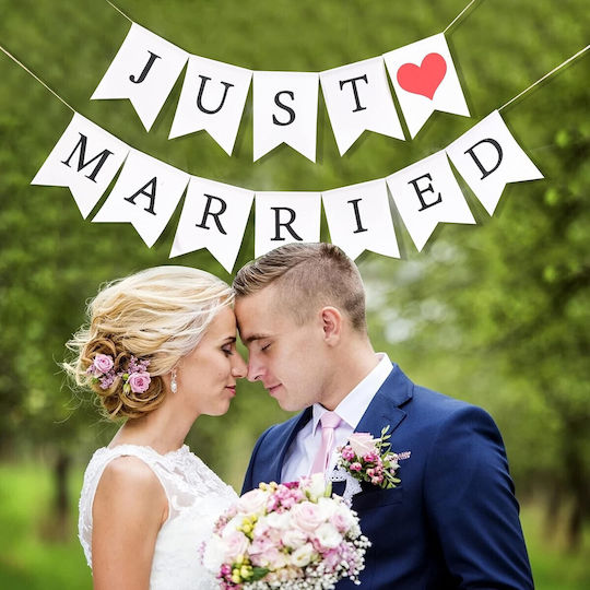 Banner Decorativ Flippy Design Just Married Tematică Nuntă Negru-alb