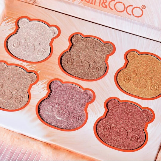 Kevinandcoco Makeup Set 6 Colors Highlighter Fluffy Case Bear Model 17.3x12.5x5 Cm Multicolor