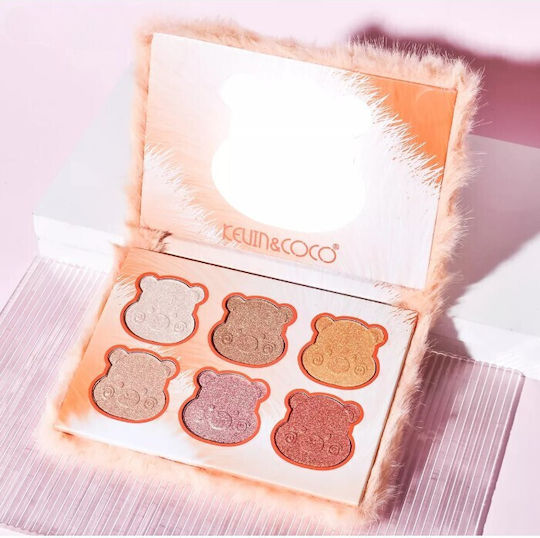 Kevinandcoco Makeup Set 6 Colors Highlighter Fluffy Case Bear Model 17.3x12.5x5 Cm Multicolor