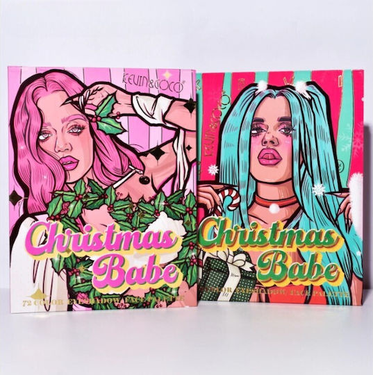 Kevinandcoco Set Machiaj 72 Culori Paletă Farduri de Pleoape Iluminatoare Blush Christmas Babe Model Glob Oglindă 25.5x20x1.7 Cm Multicolor