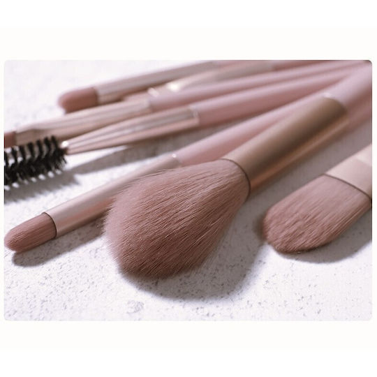 Flippy Mini Portable Set 8 Makeup Brushes Super Soft Professional Beginner Makeup Ergonomic Handle Included Storage Pouch Brown
