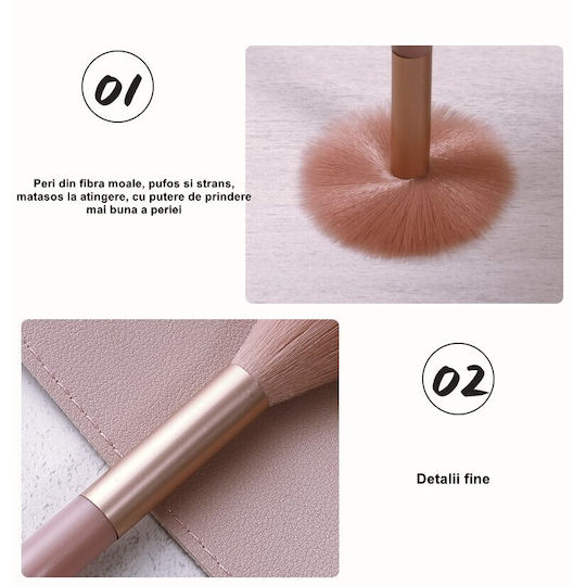 Flippy Mini Portable Set 8 Makeup Brushes Super Soft Professional Beginner Makeup Ergonomic Handle Included Storage Pouch Brown