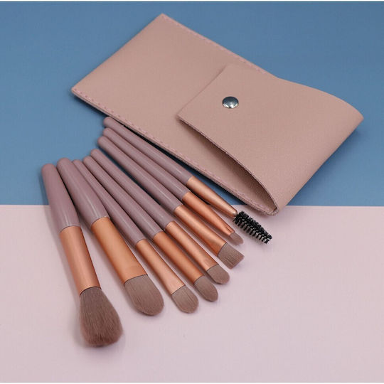 Flippy Mini Portable Set 8 Makeup Brushes Super Soft Professional Beginner Makeup Ergonomic Handle Included Storage Pouch Brown