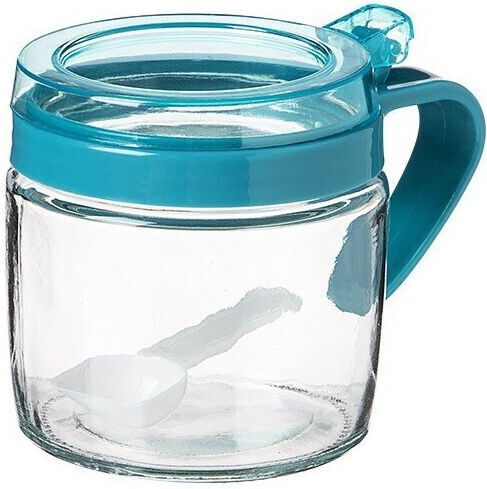 Glass Sugar Jar with Lid Blue 180ml