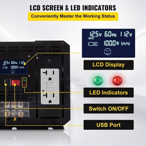 Vevor Car Inverter Modified Sinewave 5000W to Converter 12V DC in 110V AC with 1xUSB