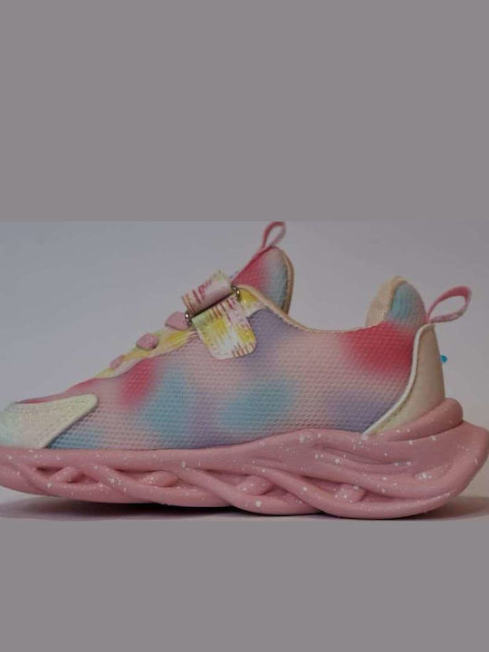 Kids Sneakers with Hoop & Loop Closure and Pink Lights
