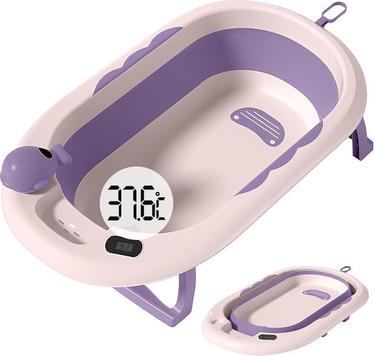 Foldable Baby Bath with Thermometer Purple