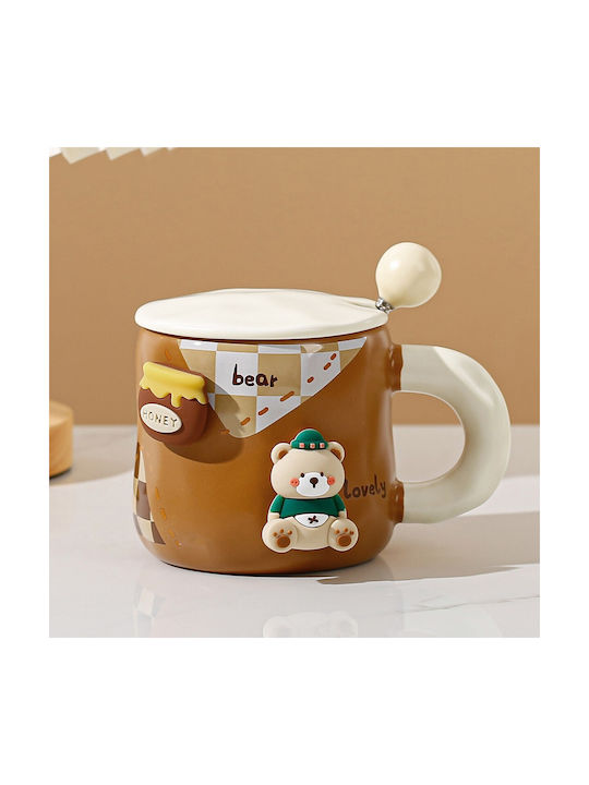 Cană Ceramică cu Capac Maro 400ml