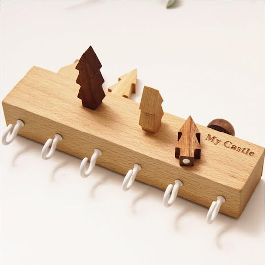 Agățătoare Chei De Perete Din Lemn 6 Compartimente 14.5x2x22.5cm