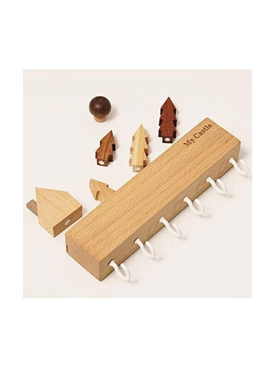 Wand-Schlüsselanhänger Holz Mit 6 Haken 14,5x2x22,5cm