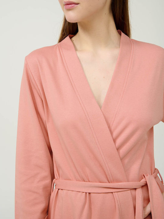 Vamp Χειμερινή Γυναικεία Βαμβακερή Ρόμπα Pink Tan