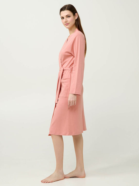 Vamp Χειμερινή Γυναικεία Βαμβακερή Ρόμπα Pink Tan