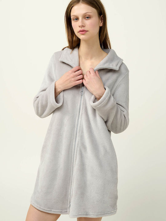 Vamp Χειμερινή Γυναικεία Ρόμπα Gray Silver Vamp Χειμερινή Γυναικεία Ρόμπα Gray Silver