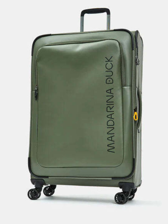Mandarina Duck Eco Coated Large Fabric Travel Suitcase Olive Green With 4 Wheels Height 78cm