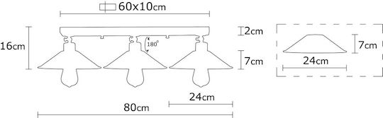 Asir Group Berceste Lumini Suspendate Cupru Calea Ferată cu Dulie E27 80x24x16cm
