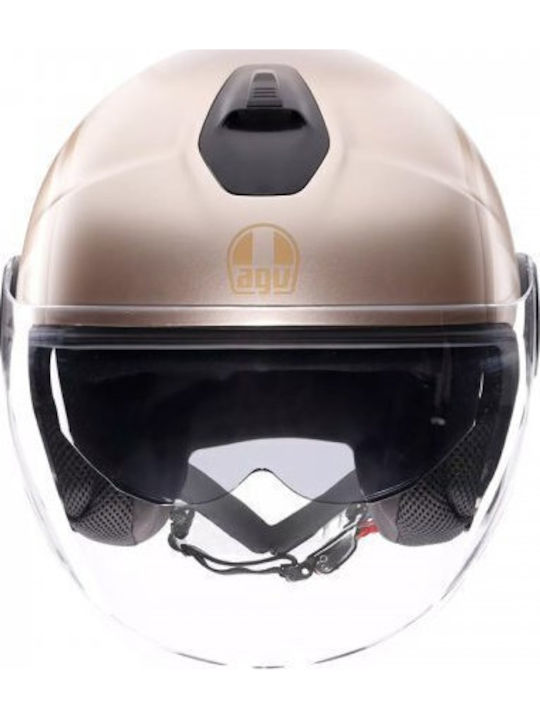 AGV Eteres Sirolo Matt White/Gold Motorcycle Helmet Jet ECE 22.06 1350gr with Sunvisor