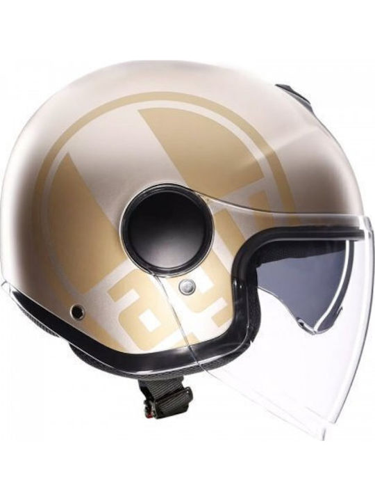 AGV Eteres Sirolo Matt White/Gold Motorcycle Helmet Jet ECE 22.06 1350gr with Sunvisor