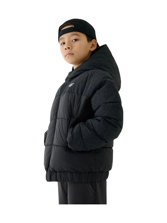 Kids Quilted Short Jacket with Lining and Hood Black