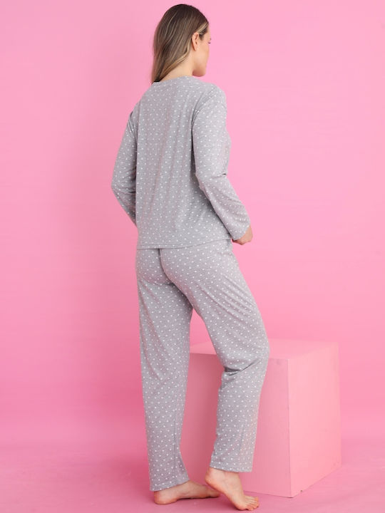 Siyah Inci Set Pijamale pentru Femei Light Grey