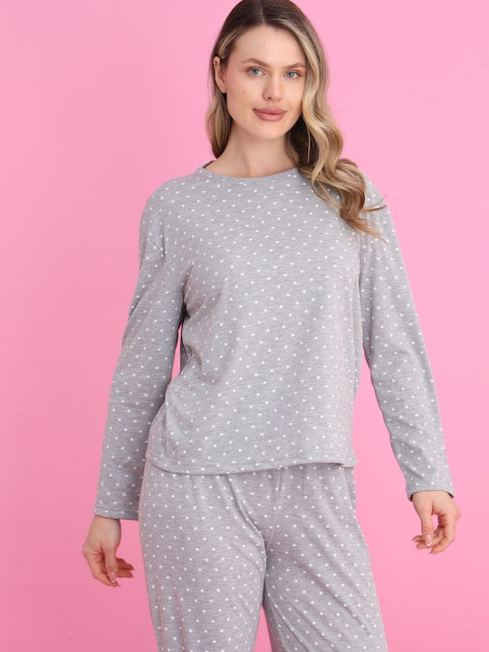 Siyah Inci Set Pijamale pentru Femei Light Grey