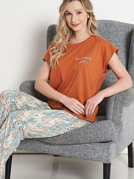 Pijadore Winter Damen Pyjama-Set Terracotta