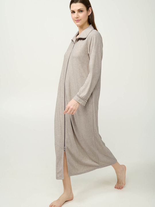 Vamp Χειμερινή Γυναικεία Ρόμπα Beige Melange Vamp Χειμερινή Γυναικεία Ρόμπα Beige Melange