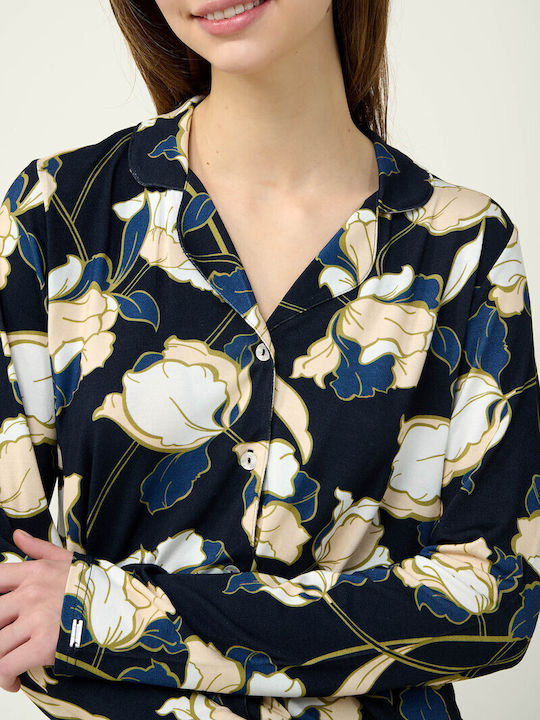 Vamp Winter Damen Pyjama-Set Blue