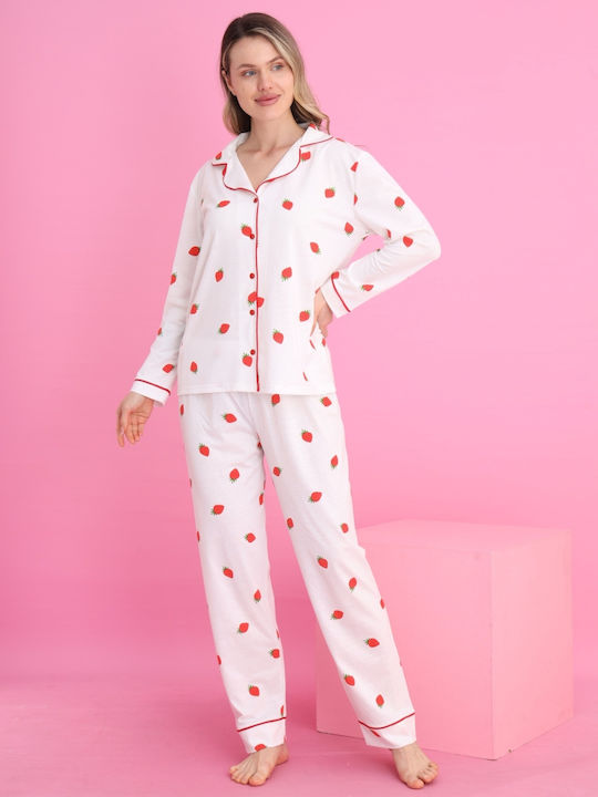 Siyah Inci Set Pijamale pentru Femei White