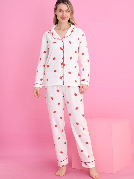 Siyah Inci Set Pijamale pentru Femei White