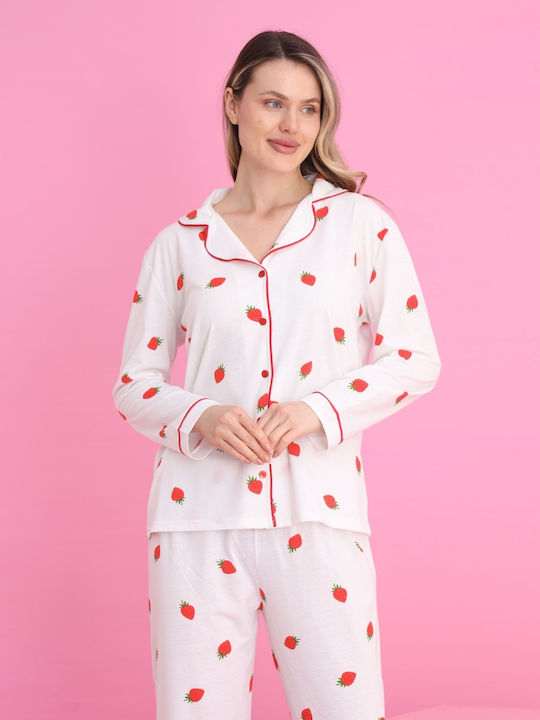 Siyah Inci Set Pijamale pentru Femei White