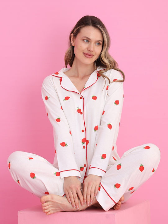 Siyah Inci Set Pijamale pentru Femei White