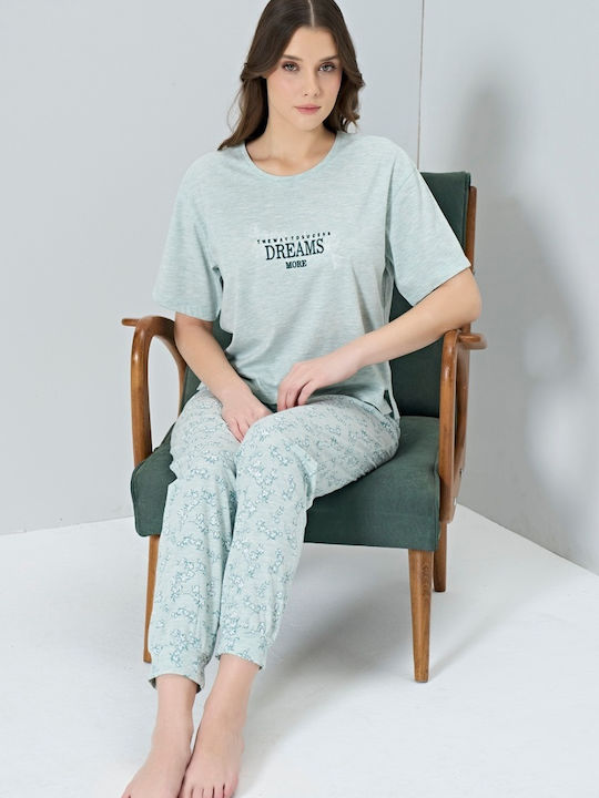 Pijadore Winter Damen Pyjama-Set Bay Leaf Mint