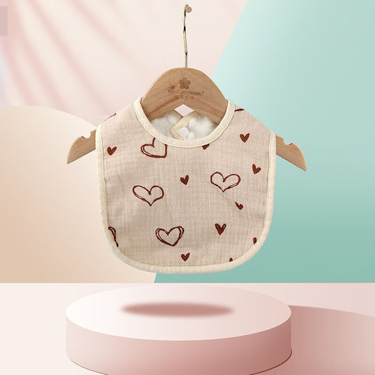 Waterproof Bib from 100% Cotton with Button Beige