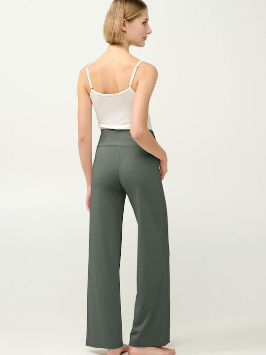 Women's High-waisted Fabric Trousers Green Urban