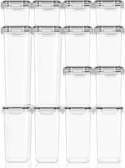 Set of 14 Pieces Plastic Transparent Cereal Boxes with Lid 2300ml 14 Pieces