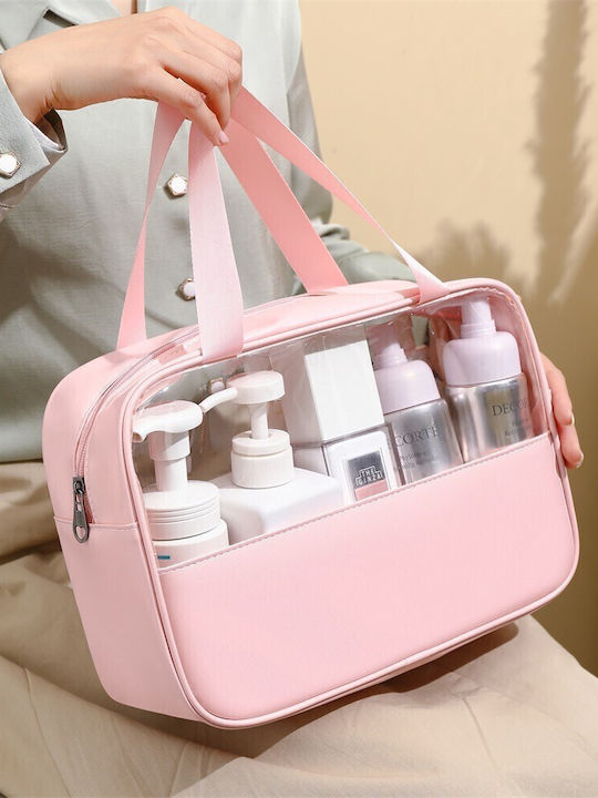 Cosmetic Bag Flippy Travel Cosmetic Product Organizer Bag Makeup Bag Pvc Pu 26 X 15 X 10 Cm Pink