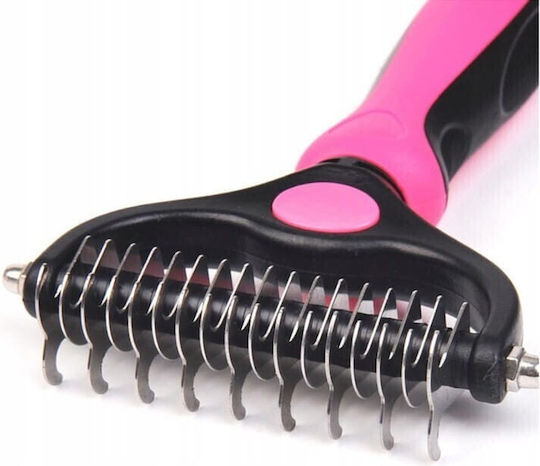 Dog Comb Medium for Long-Haired Dogs Double Sided Hair Removal Pink