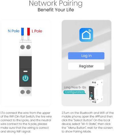 Tongou Tongou 10A Μονοπολικός Διακόπτης Ράγας WiFi 10A