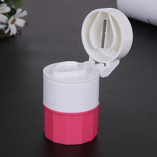 Cutie Multifuncțională Pentru Pastile Flippy 4 În 1 Pahar Pentru Apă Tăiere Zdrobire Depozitare Compactă Abs Lamă Din Oțel Inoxidabil Alb Roz 8.7x6.2x4.1 Cm