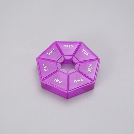 Medicine Organizer Box Days Week Flippy Plastic 7 Compartments Purple