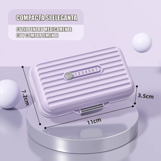 Cutie de Medicamente Flippy Mov 7 Compartimente Portabil Compact 11x7,2x3,5 Cm Ideal pentru Utilizare Zilnică