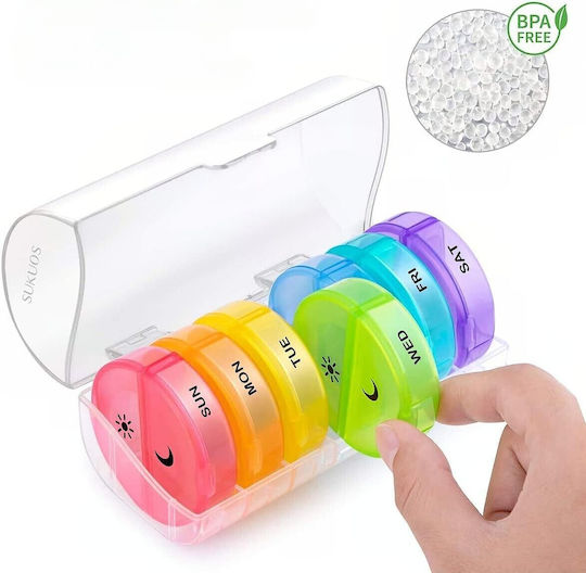 Cutie Depozitare Medicamente Flippy 7 Zile 14 Compartimente Cutie Suport Containere Detasabile Portabilă Multicoloră 17.5x11x9.5 Cm