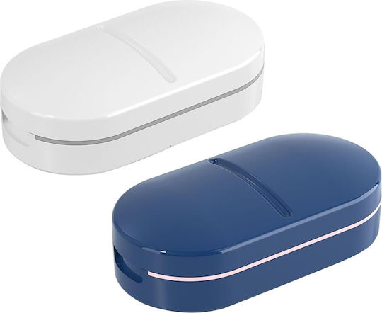 Organizator de Medicamente Flippy Dispozitiv de Tăiere și Zdrobire a Pastilelor Ideal pentru Călătorii Portabil Perie de Curățare Compartiment de Depozitare 8.5x4.5x2.5 cm Albastru