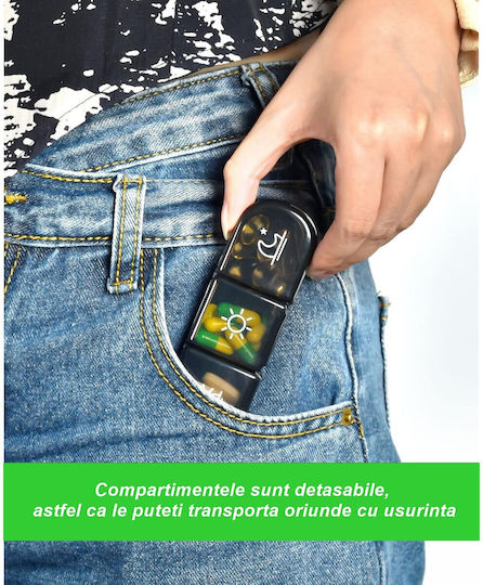 Cutie de Depozitare Medicamente Flippy 7 Zile 21 Compartimente Cutie Suport Containere Detasabile Portabilă Compartimente Negre Cutie Transparentă 15.6x12 Cm