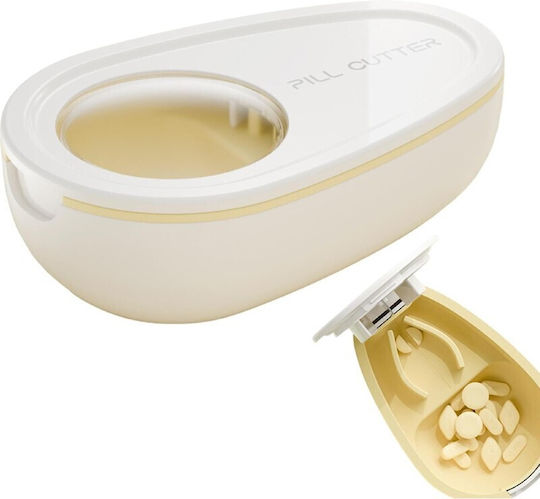 Cutie Pentru Tăiat Pastile Organizator Medicamente Flippy Albă 8x5x2.65 Cm Compactă Portabilă Ideală Pentru Călătorii