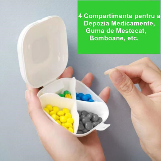 Cutie De Depozitare Pentru Medicamente Flippy 4 Compartimente Închidere Etanșă Portabilă Pătrată Albă Neagră Pp 7.6x2.9x7.8 Cm