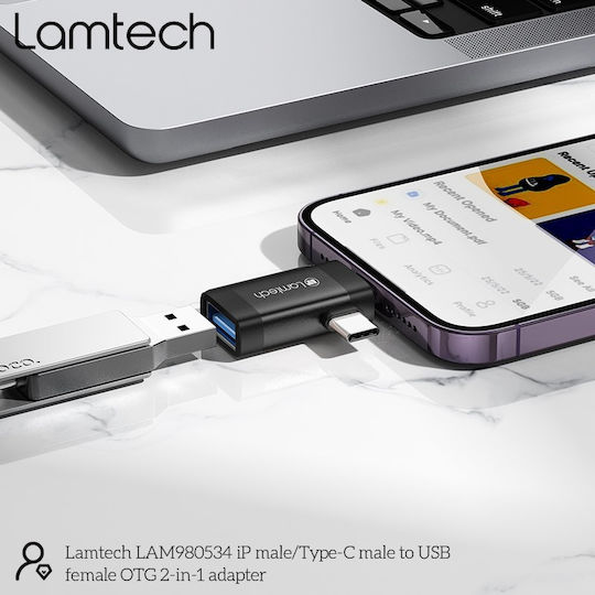 Lamtech Конвертор USB-C мъжки към USB-A мъжки Черен 1бр LAM980534
