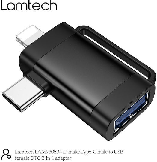 Lamtech Конвертор USB-C мъжки към USB-A мъжки Черен 1бр LAM980534