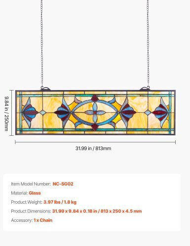 Vevor Colored Glass Hanging Tiffany Style Window Chain 32 X 10 Inches Hxfxcsblbhxfhhnmj001v0